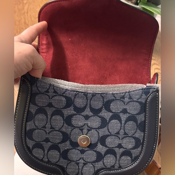 NWT! NEW! Coach Denim Signature Georgia Saddle Bag Women Crossbody Bag - Picture 5 of 14